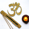 Swooshed Aum and Incense Set Green and Gold
